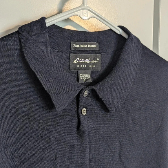 Eddie Bauer Navy Merino Wool Sweater Polo sz XL - Picture 3 of 5